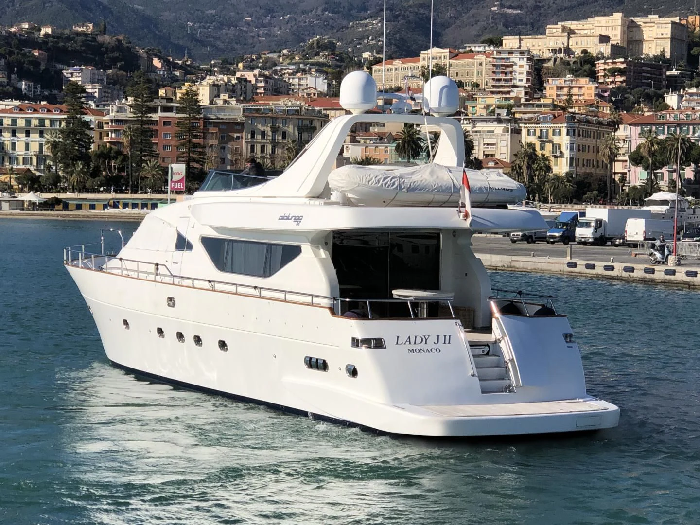 a white yacht on the water aboard LADY J II Yacht for Sale