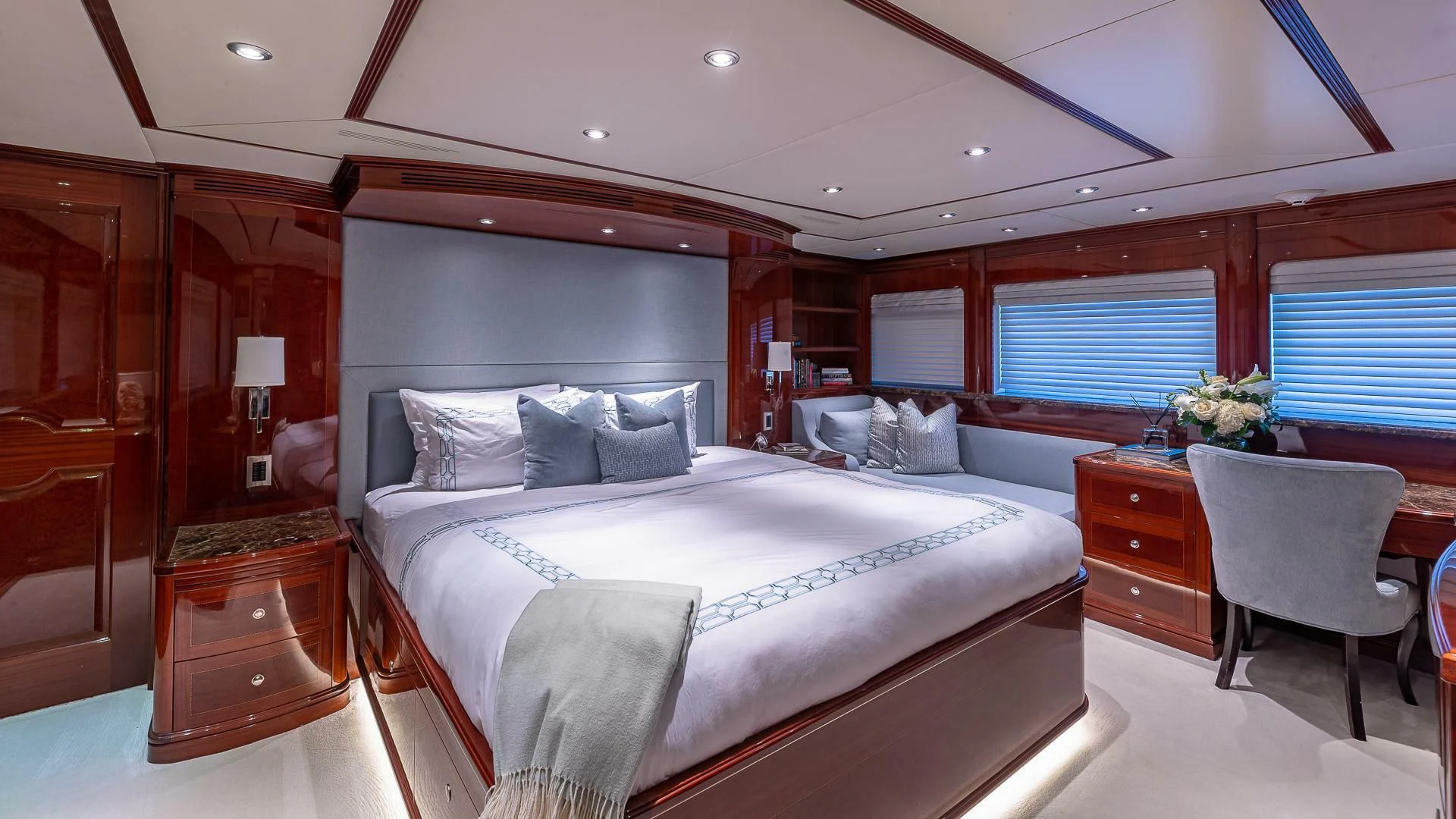 a bed in a room aboard KASHMIR Yacht for Charter