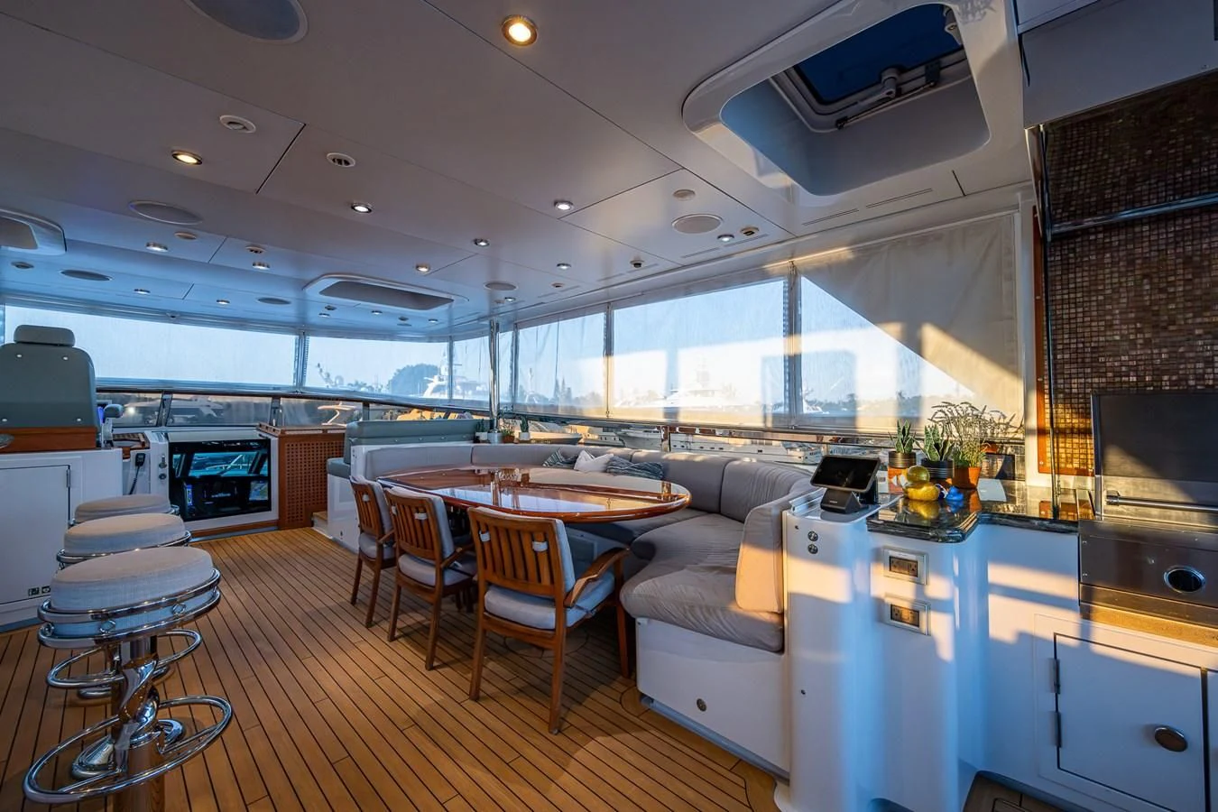 a kitchen and living room aboard KASHMIR Yacht for Charter