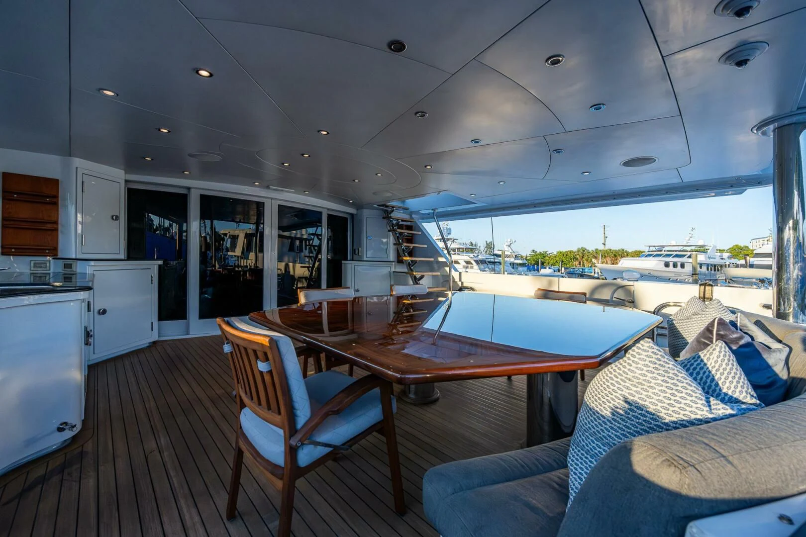 a large open kitchen and dining area aboard KASHMIR Yacht for Charter
