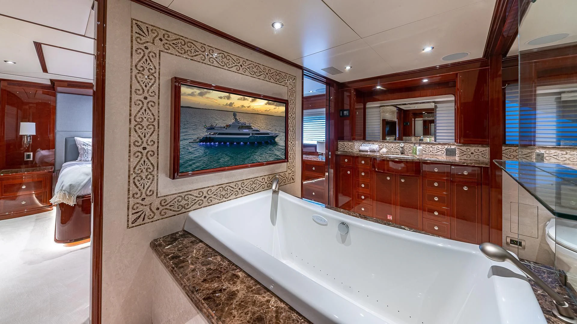 a bathroom with a large bathtub aboard KASHMIR Yacht for Charter