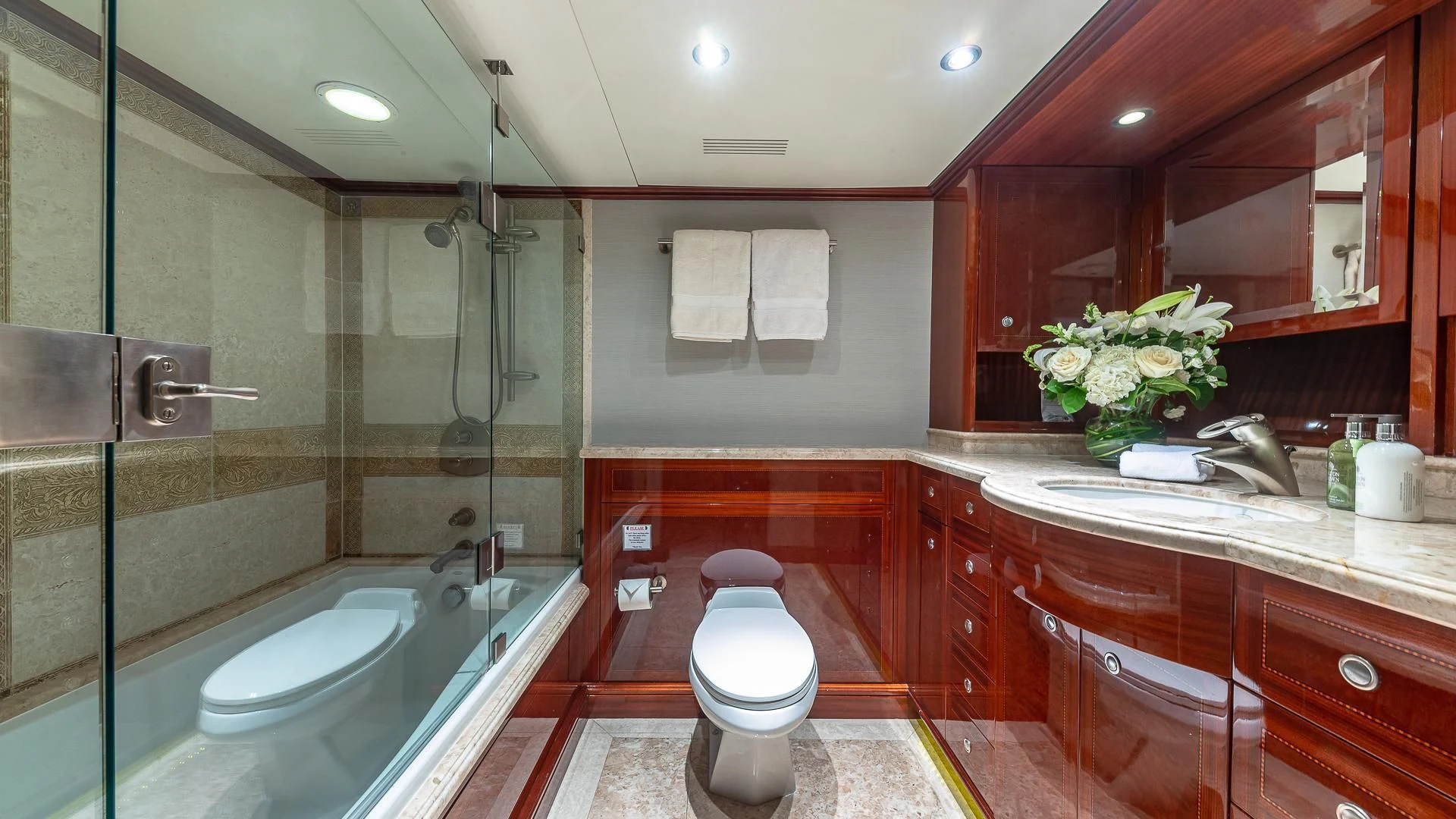 a bathroom with a large tub aboard KASHMIR Yacht for Charter