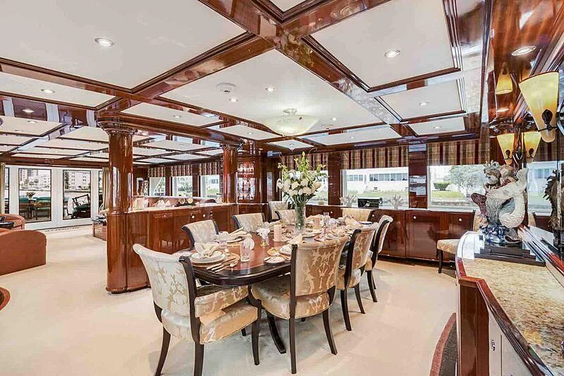 a large dining room with a table and chairs aboard KASHMIR Yacht for Charter