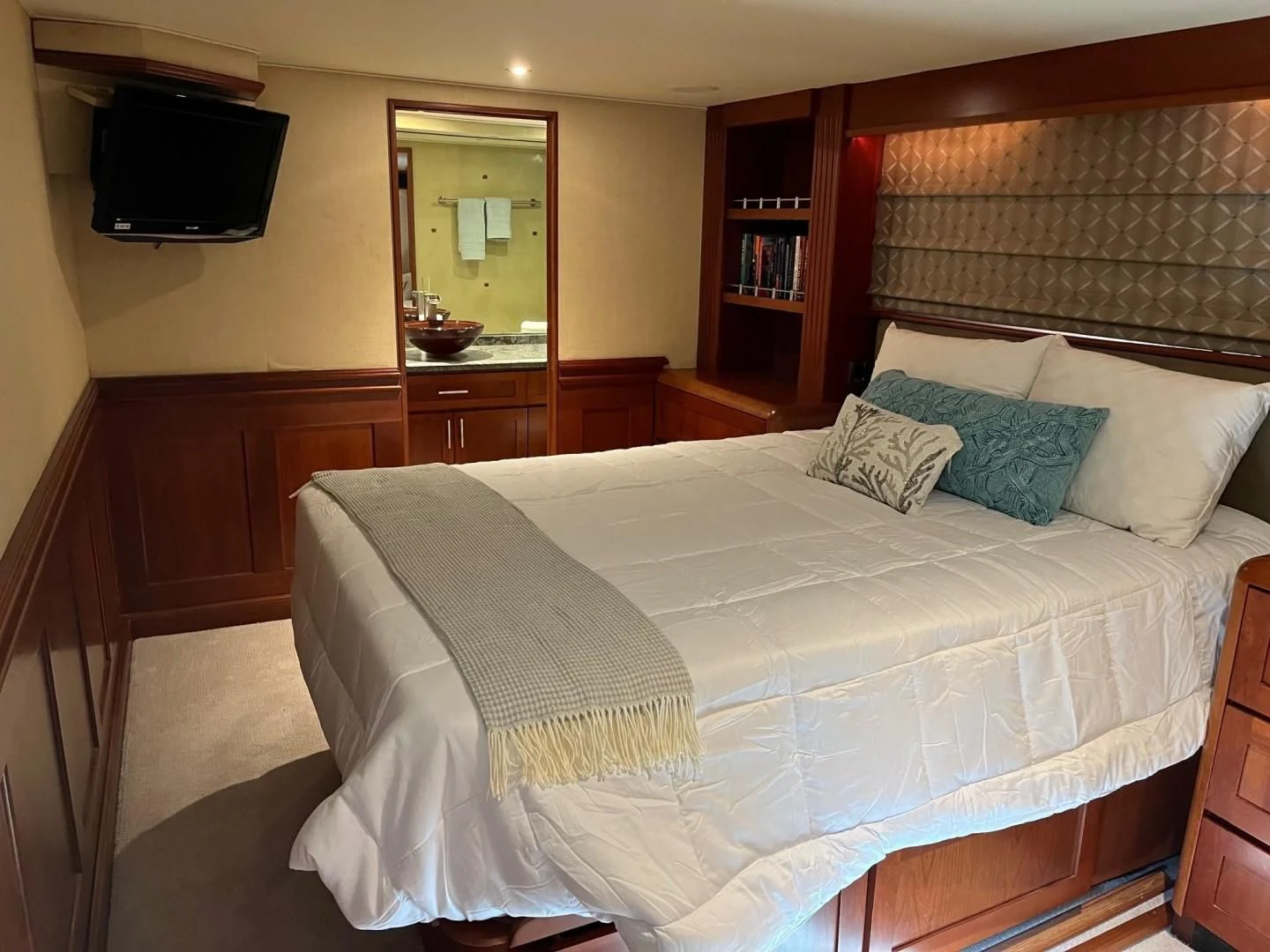 a bed in a room aboard SEAQUEST Yacht for Sale