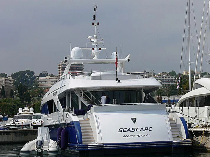 a boat is parked in a harbor aboard HASHTAG Yacht for Sale