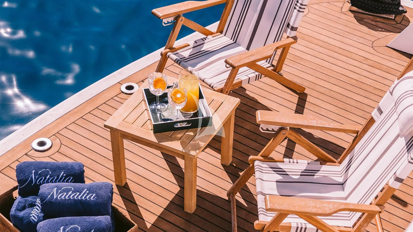 a table on a boat aboard NATALIA V Yacht for Sale