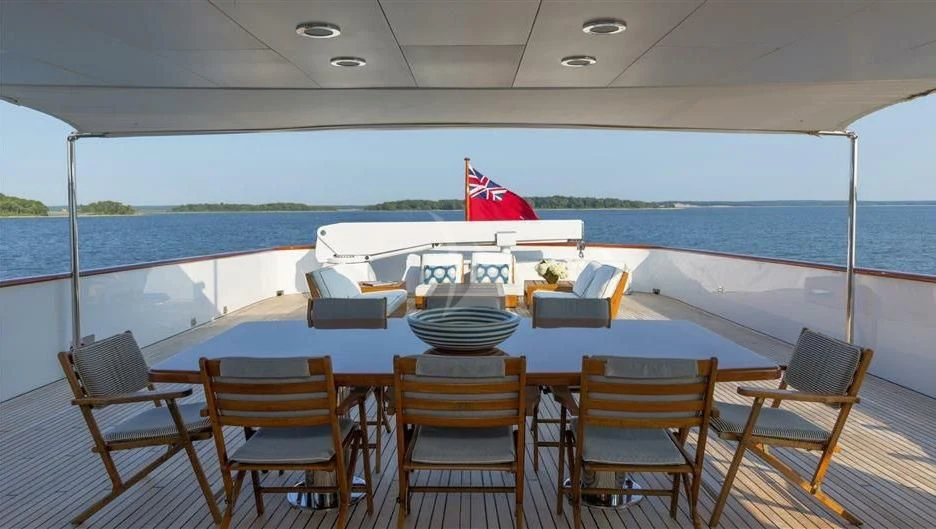 a table on a boat aboard NATALIA V Yacht for Sale