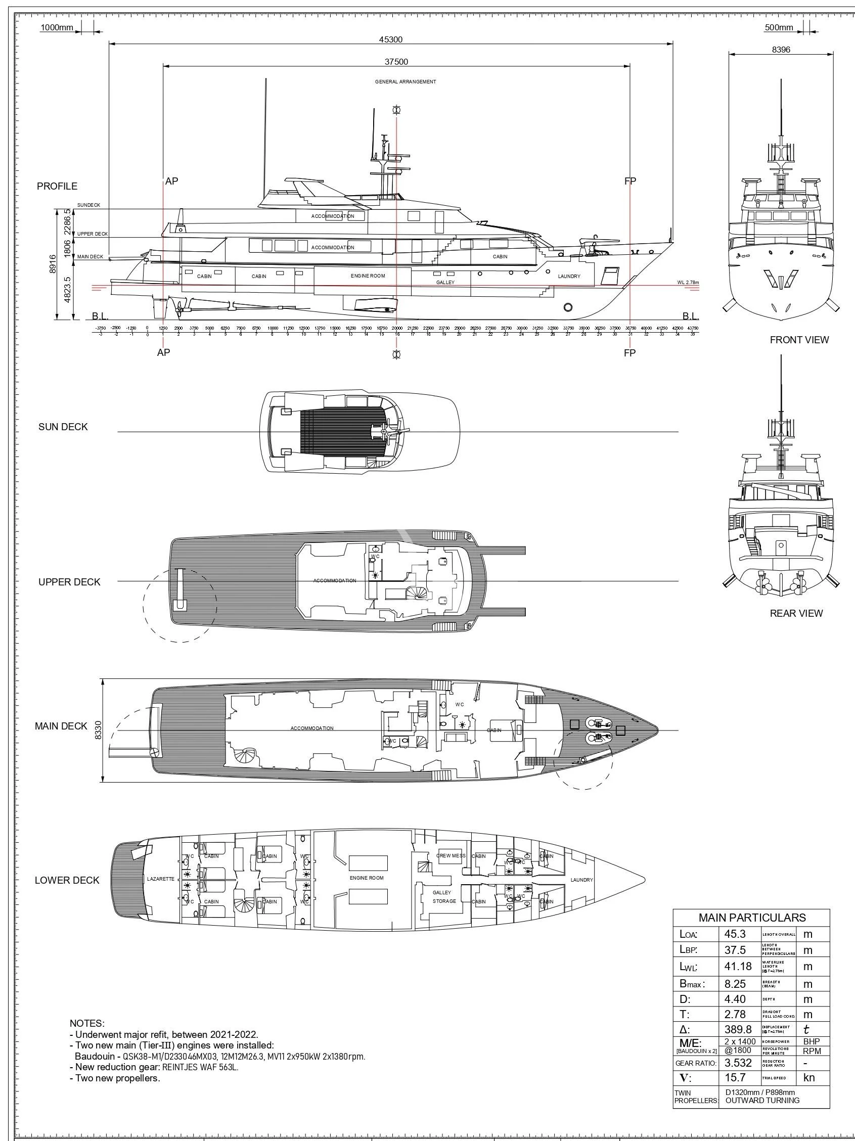 diagram, engineering drawing aboard NATALIA V Yacht for Sale