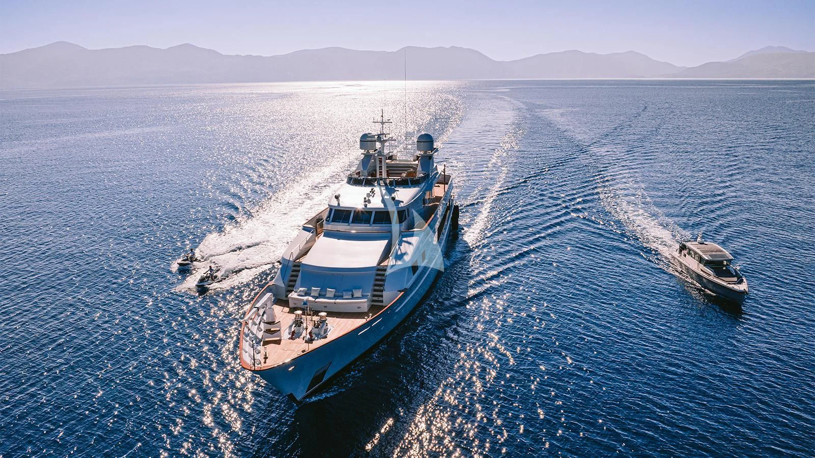 a boat with a helicopter on it aboard NATALIA V Yacht for Sale