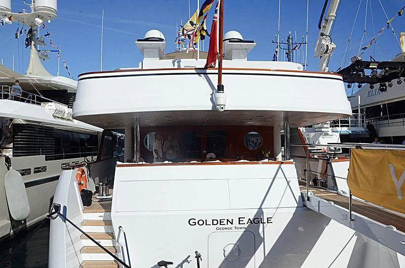 a boat with a white sign aboard NATALIA V Yacht for Sale