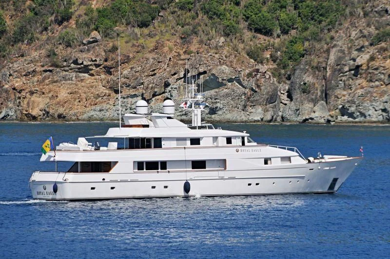 a white yacht on the water aboard NATALIA V Yacht for Sale