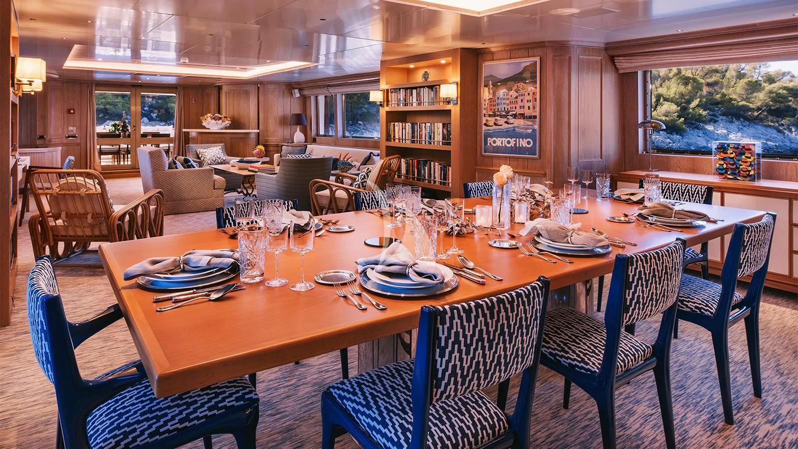 a table set for a meal aboard NATALIA V Yacht for Sale