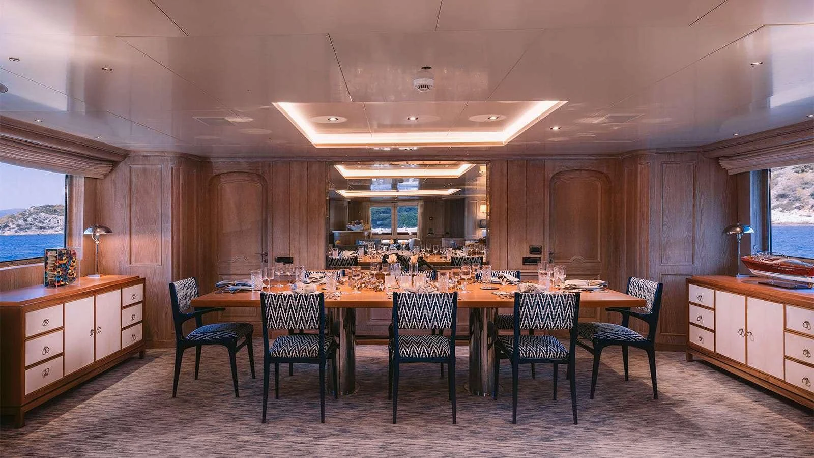 a kitchen and dining area aboard NATALIA V Yacht for Sale