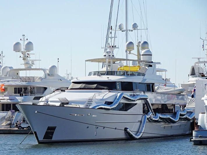 a group of boats in a harbor aboard NATALIA V Yacht for Sale