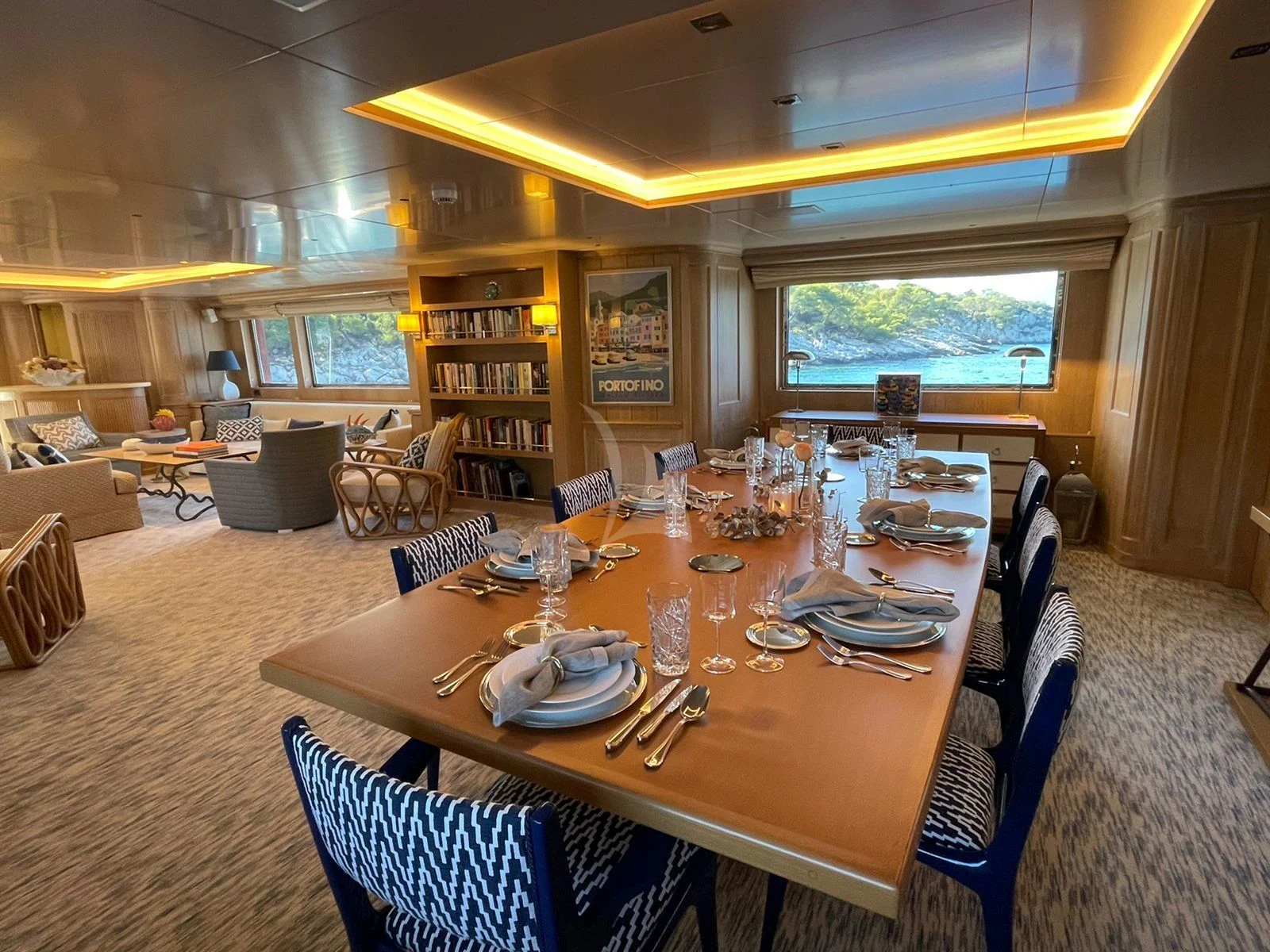 a dining table set for a meal aboard NATALIA V Yacht for Sale