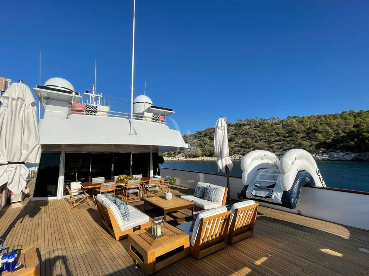 a boat on a deck aboard NATALIA V Yacht for Sale