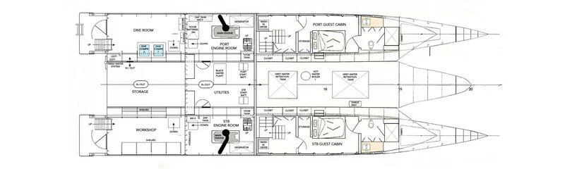 diagram, engineering drawing aboard BASILISK Yacht for Sale