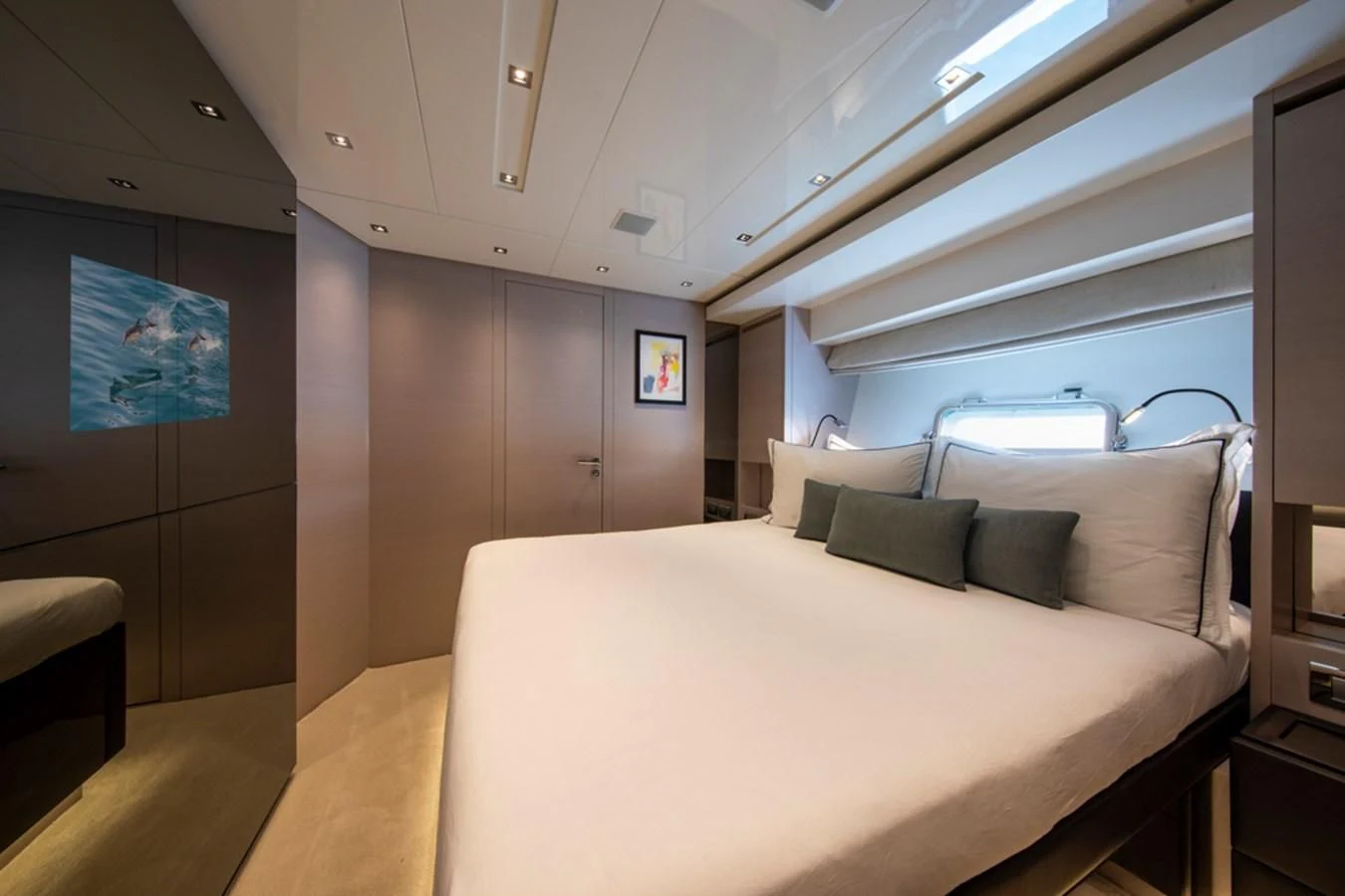 a bed in a room aboard BALANCE Yacht for Sale
