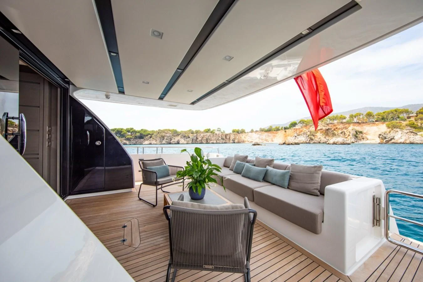 a living room with a large body of water aboard BALANCE Yacht for Sale