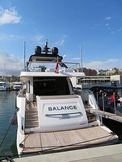 a boat in a harbor aboard BALANCE Yacht for Sale