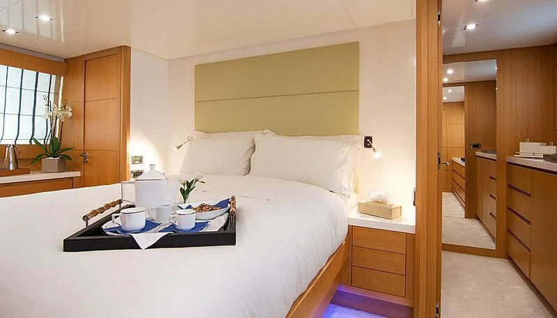 a bed in a room aboard HABANO Yacht for Sale
