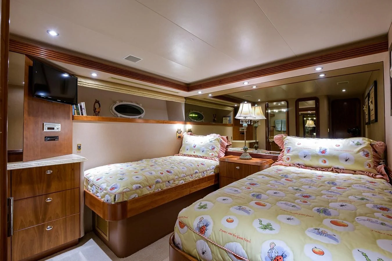 a couple of beds in a hotel room aboard MY GIRL Yacht for Sale