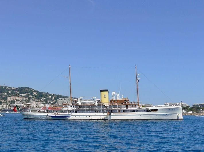 a large boat in the water aboard SS DELPHINE Yacht for Sale