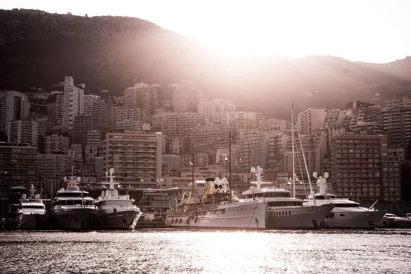 a group of boats in a harbor aboard SS DELPHINE Yacht for Sale