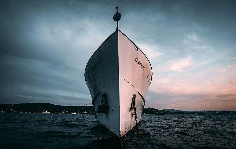 a white boat in the water aboard SS DELPHINE Yacht for Sale