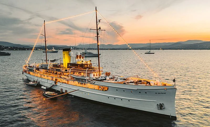 a large boat in the water aboard SS DELPHINE Yacht for Sale