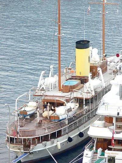 a large boat in the water aboard SS DELPHINE Yacht for Sale