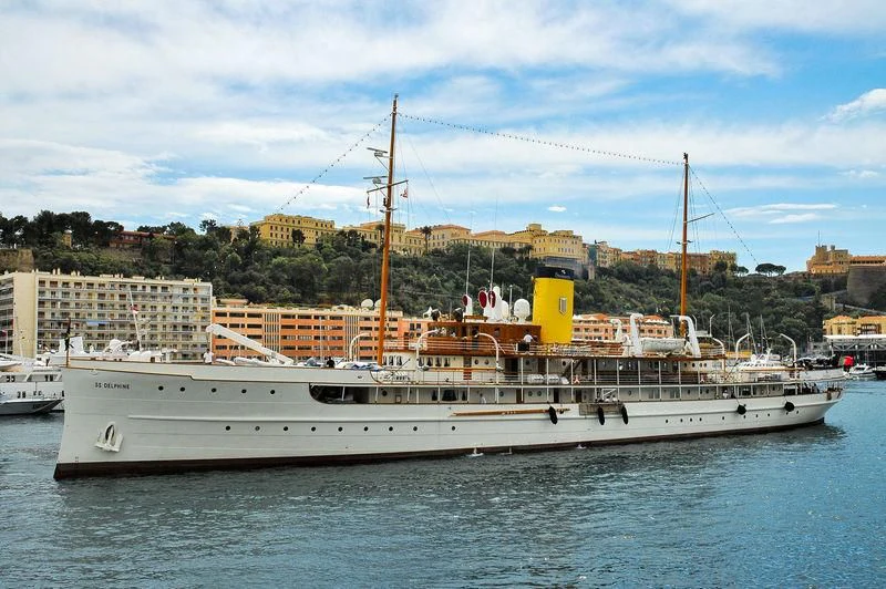 a large ship in the water aboard SS DELPHINE Yacht for Sale