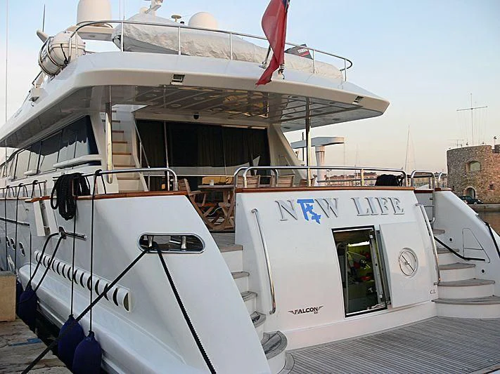a boat docked at a pier aboard LUMINOUS Yacht for Sale