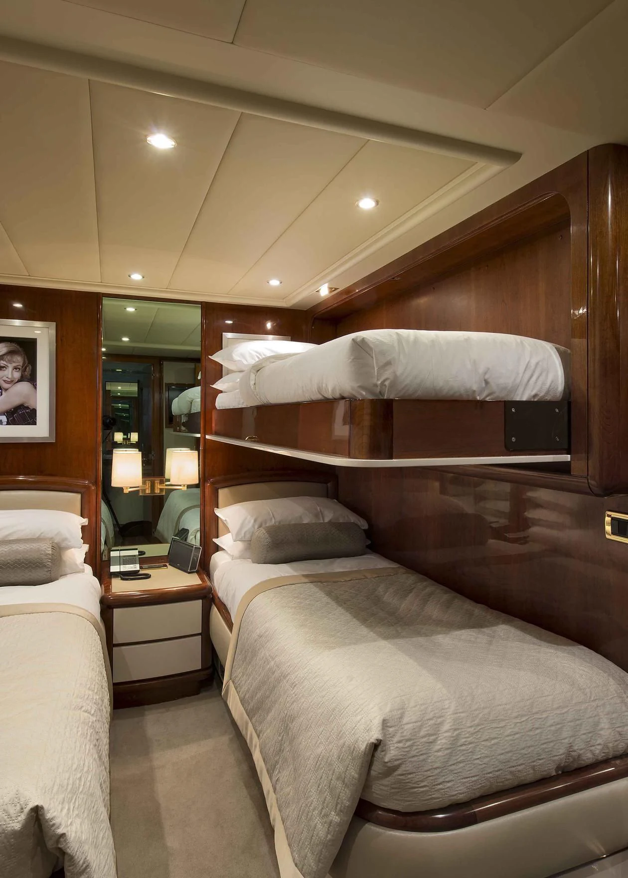 a room with two beds aboard LUMINOUS Yacht for Sale