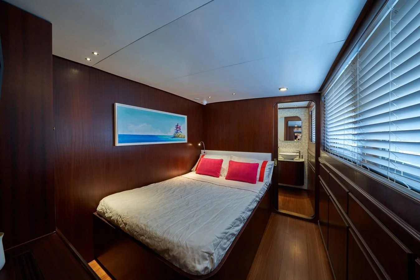 a bed in a room aboard DENEB'S DAUGHTERS Yacht for Sale