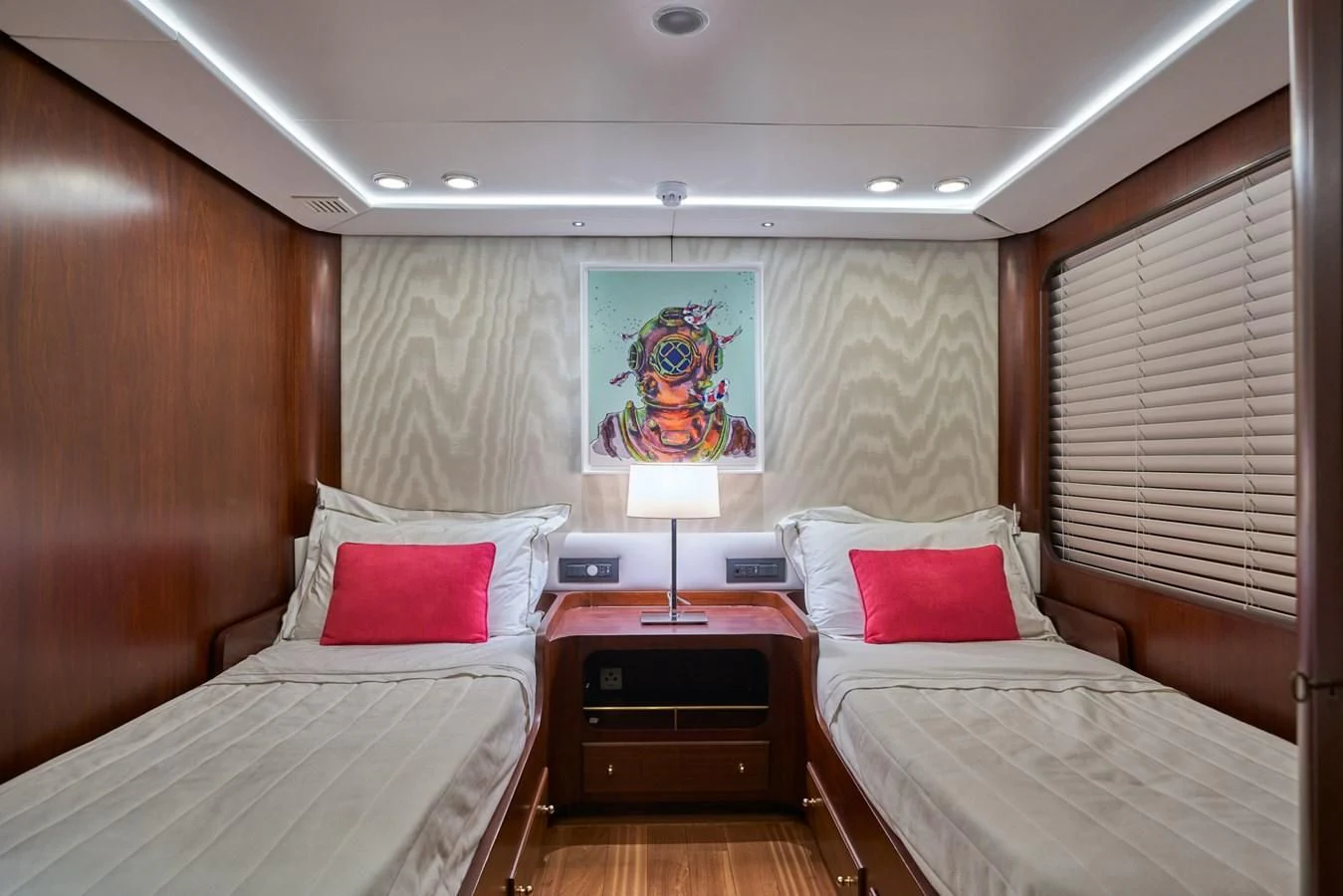 a couple of beds in a hotel room aboard DENEB'S DAUGHTERS Yacht for Sale