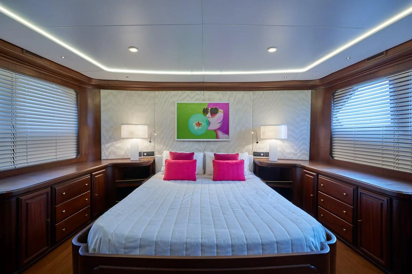 a bedroom with a large bed aboard DENEB'S DAUGHTERS Yacht for Sale