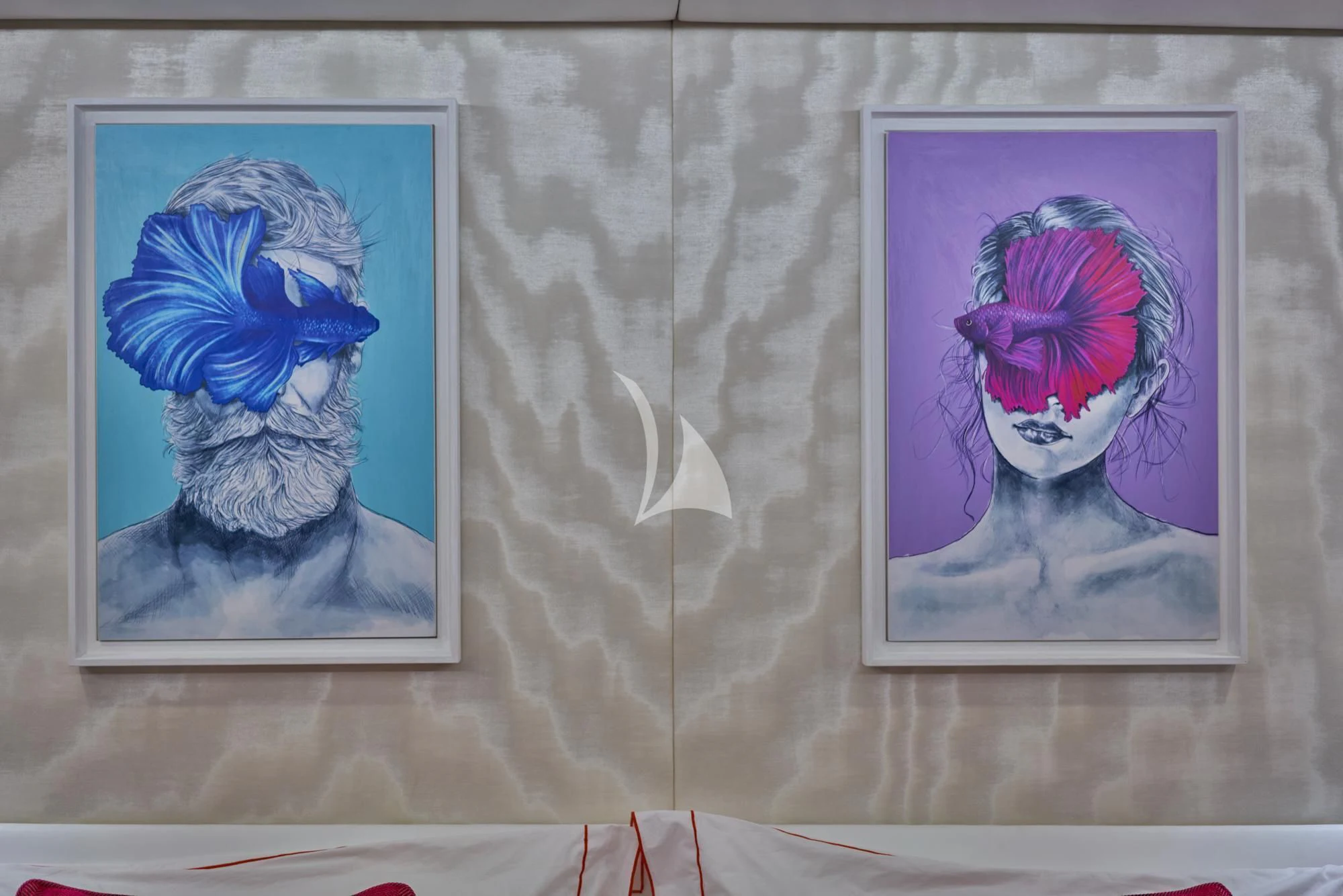 a few paintings on a wall aboard DENEB'S DAUGHTERS Yacht for Sale