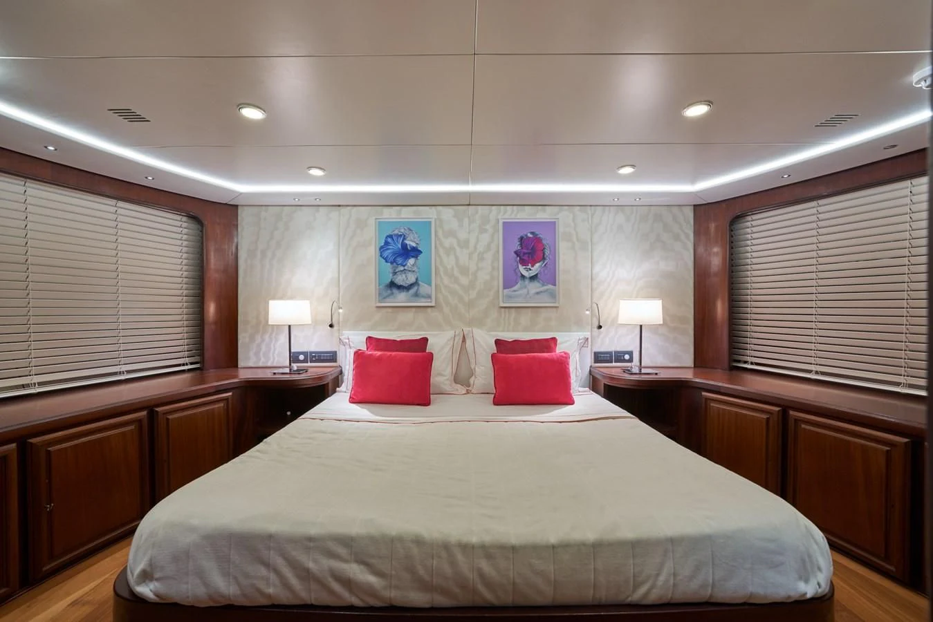a large bed in a room aboard DENEB'S DAUGHTERS Yacht for Sale