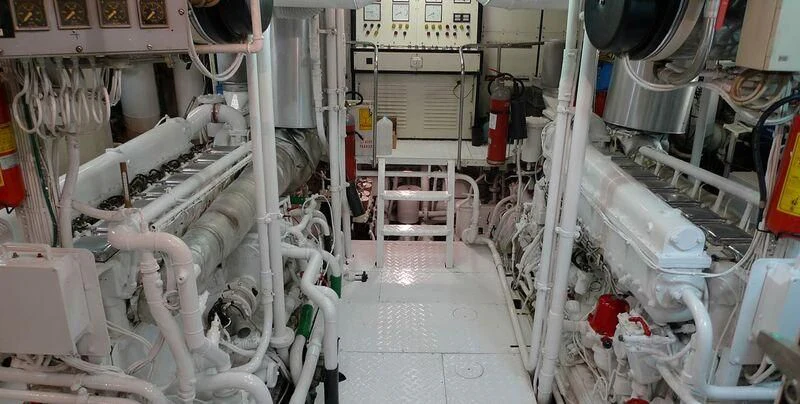 a room with white pipes aboard DENEB'S DAUGHTERS Yacht for Sale