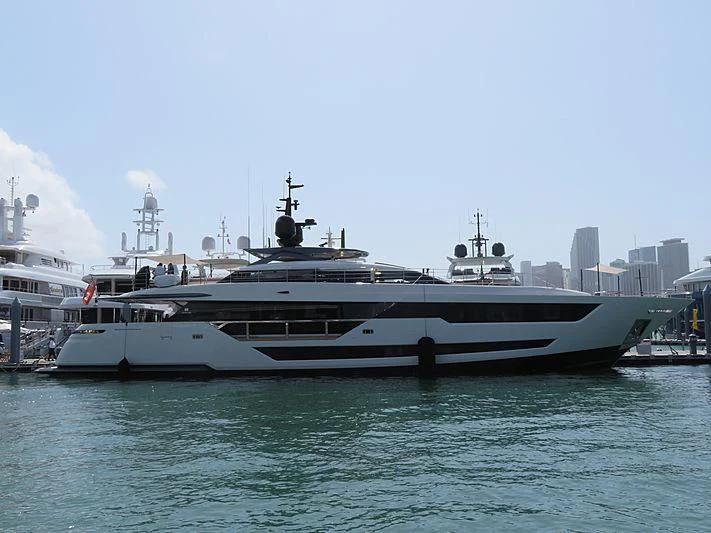 a large white boat in the water aboard NEVER BLUE Yacht for Sale