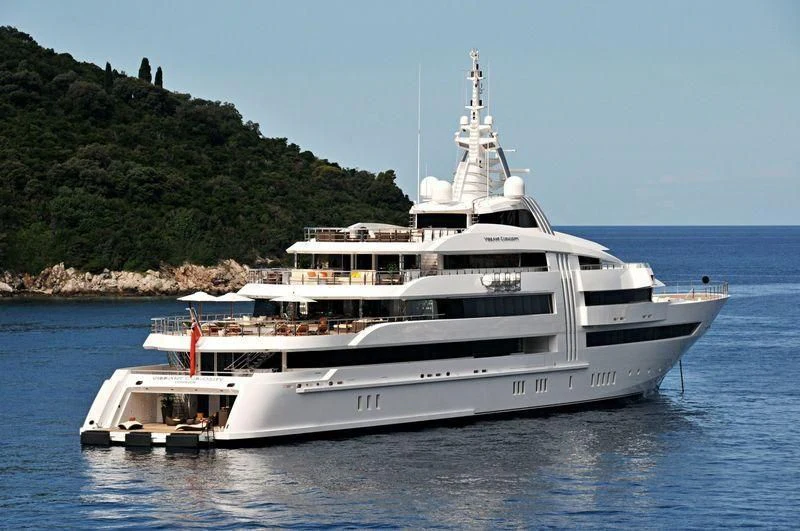 a large white yacht aboard VIBRANT CURIOSITY Yacht for Sale
