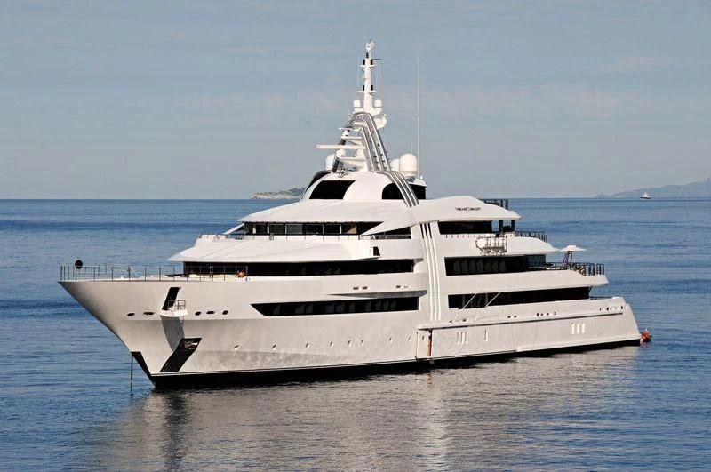 a large white ship in the water aboard VIBRANT CURIOSITY Yacht for Sale