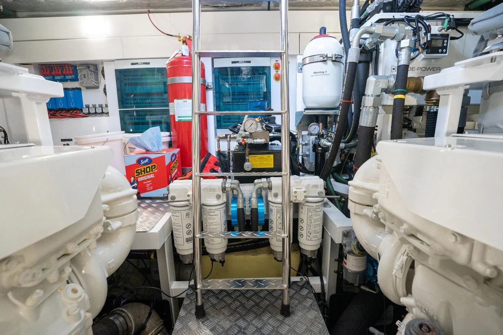 a bathroom with pipes and equipment aboard INCENTIVIZED Yacht for Sale