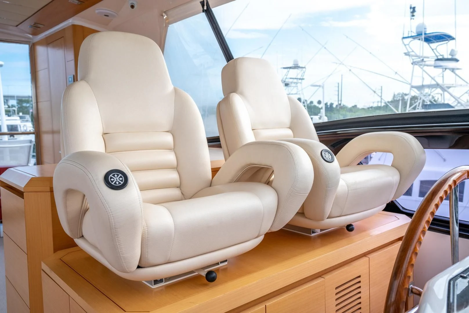 a group of white chairs on a table aboard NEVER REST Yacht for Sale