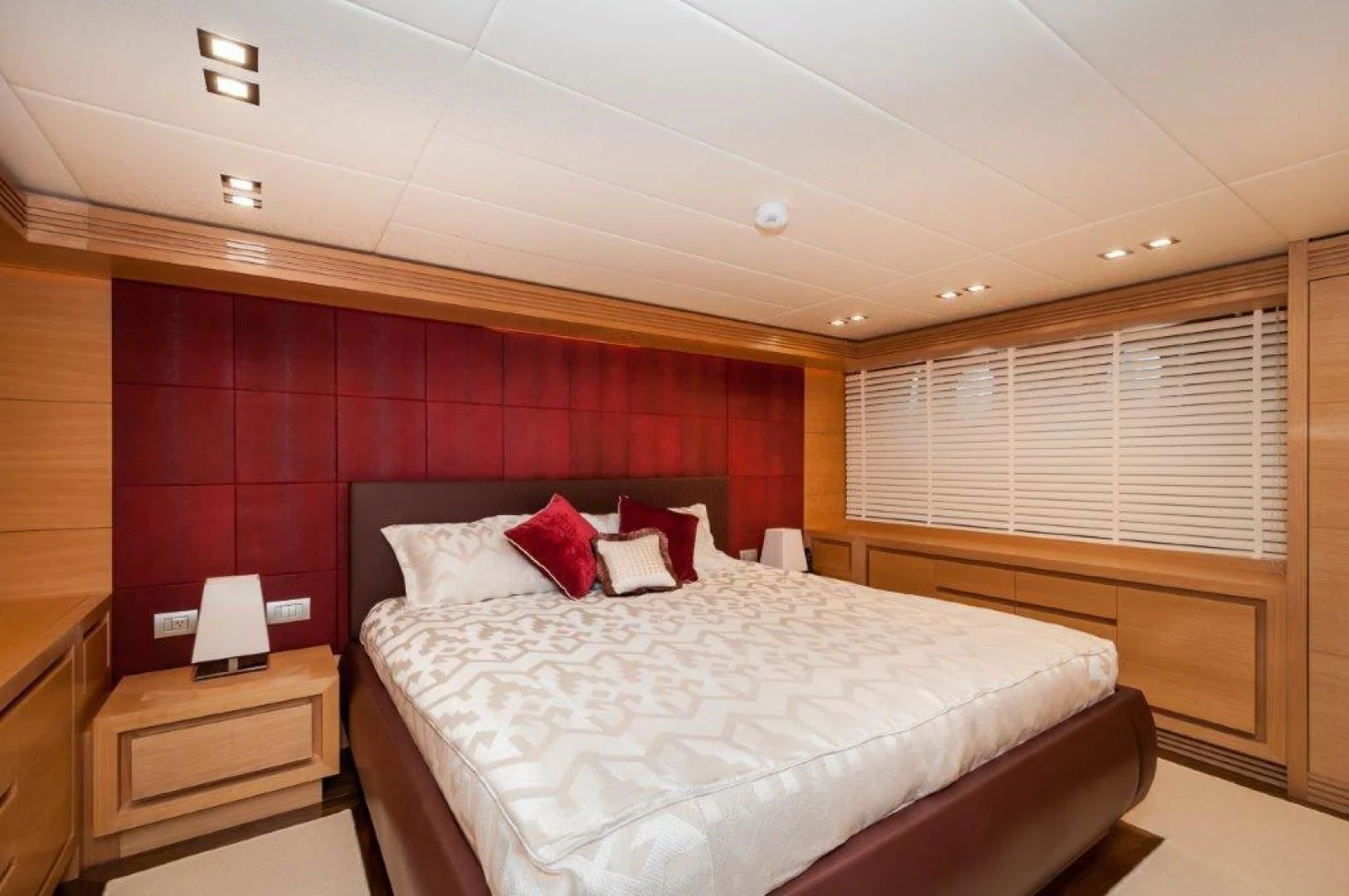a bed in a room aboard NEVER REST Yacht for Sale