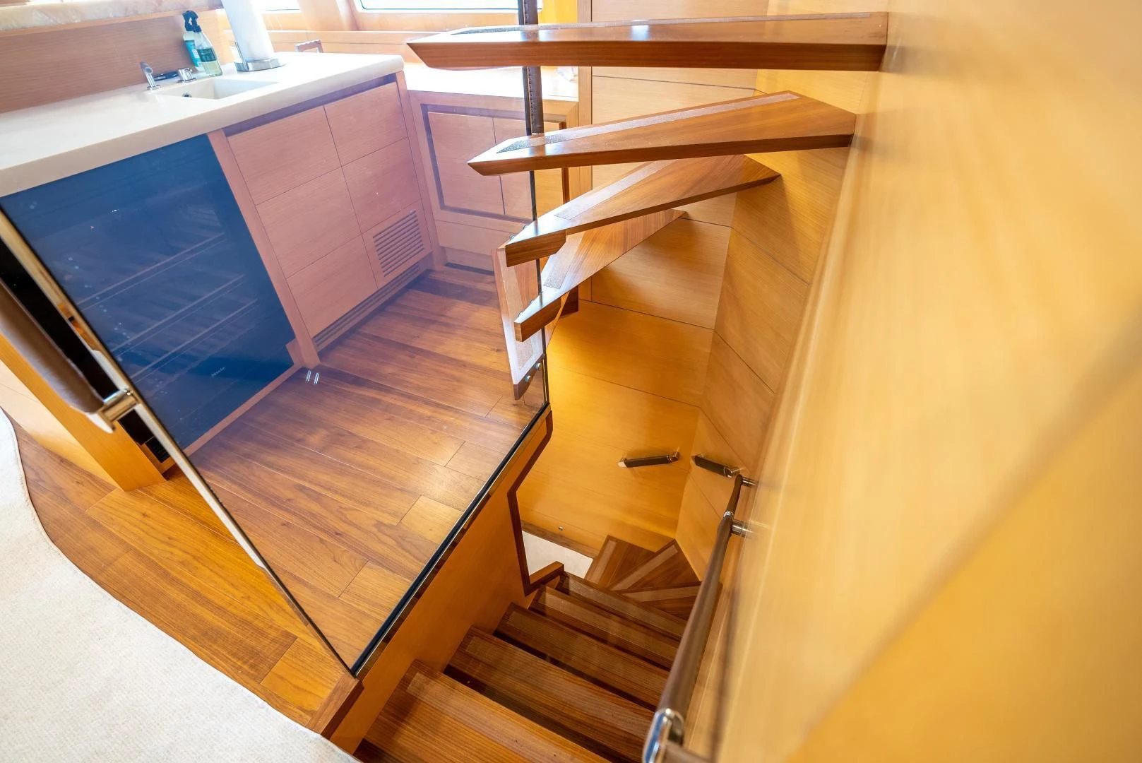a wooden bunk bed in a room aboard NEVER REST Yacht for Sale