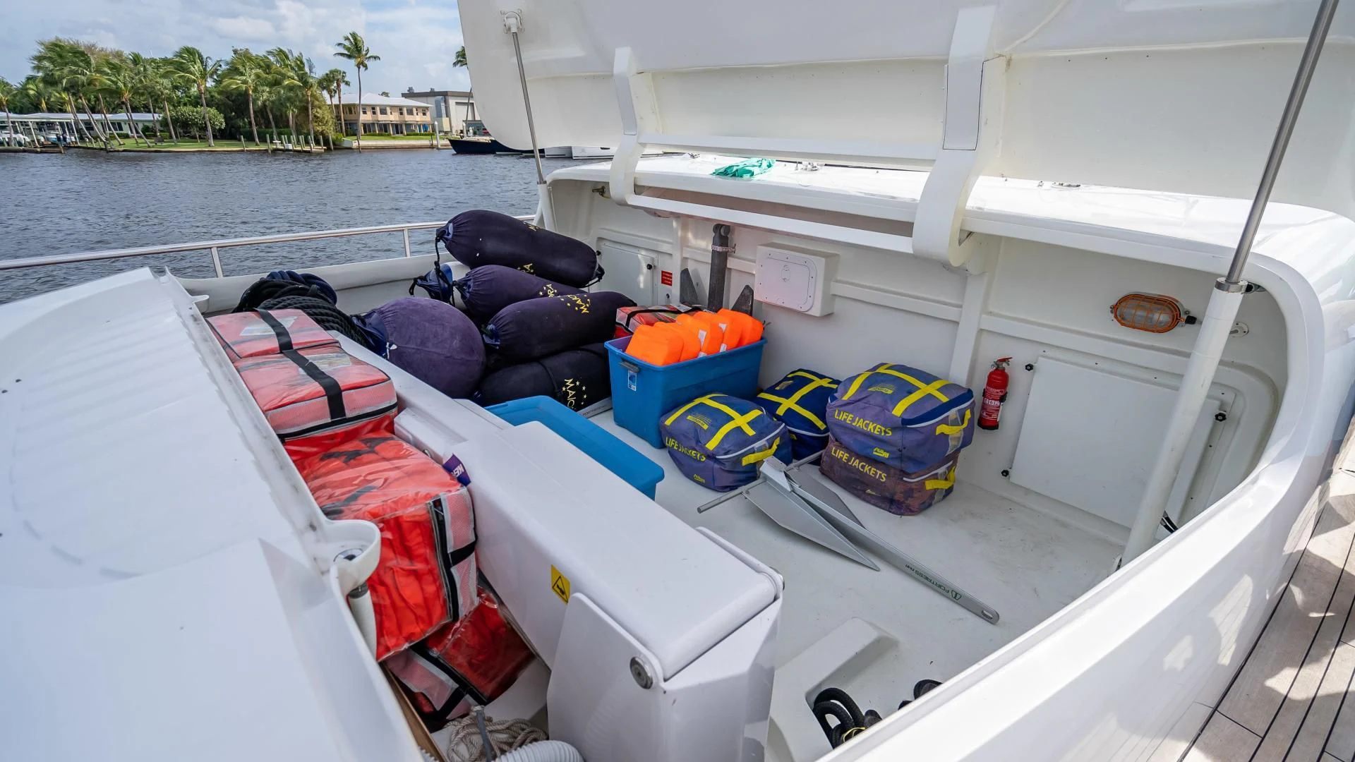 a boat with luggage on it aboard NEVER REST Yacht for Sale