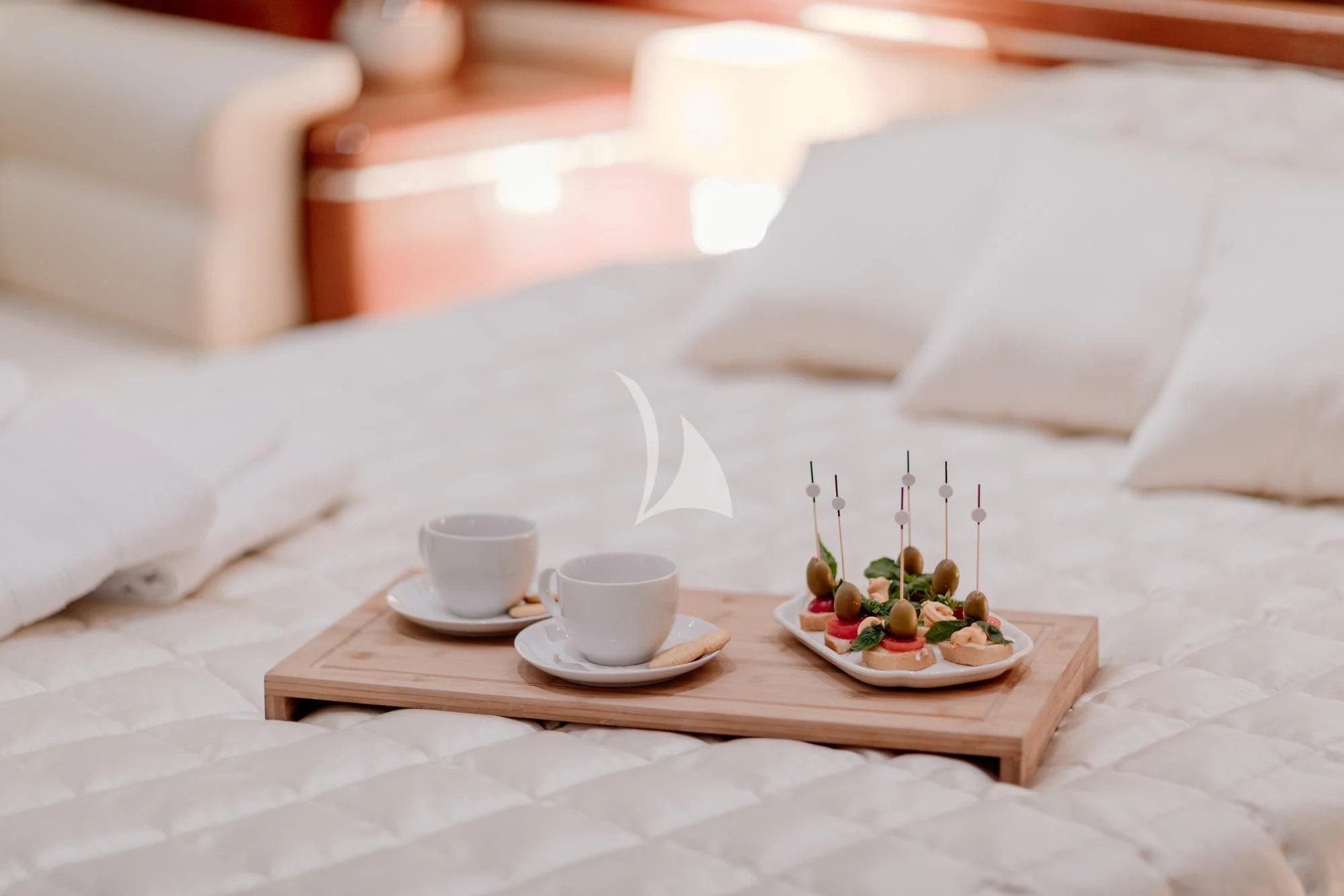 a tray with food on it aboard LADY MURA Yacht for Sale
