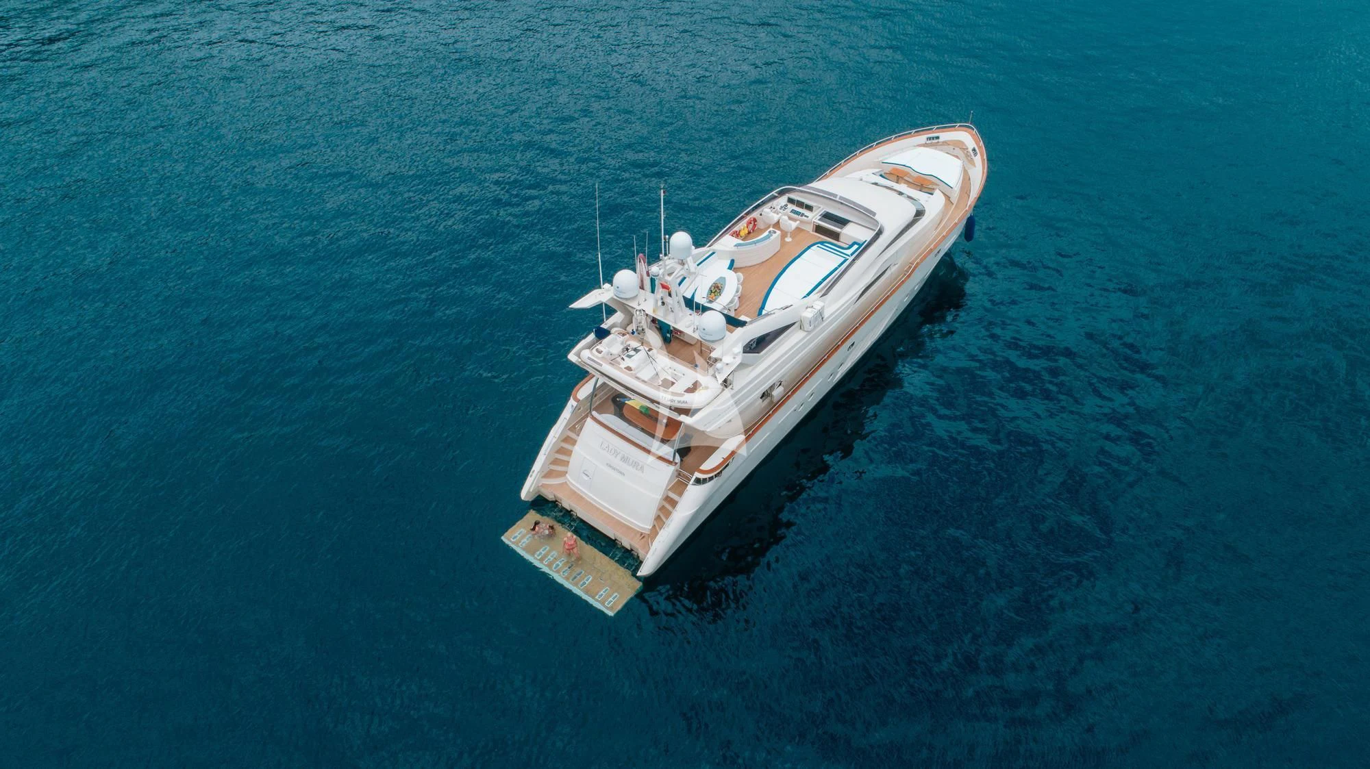 a high angle view of a boat aboard LADY MURA Yacht for Sale